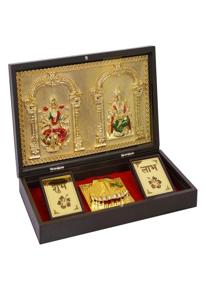 NAITIK CREATION إطار صور لاكشمي غانيش مطلي بالذهب من نايتيك كرييشن مع علبة هدايا شاران بادوكا | معبد صغير يُوضع على الطاولة، مثالي لطقوس ديوالي، وحفلات الانتقال إلى منزل جديد، وهدايا التذكار، وهدايا الشركات. - Image 2